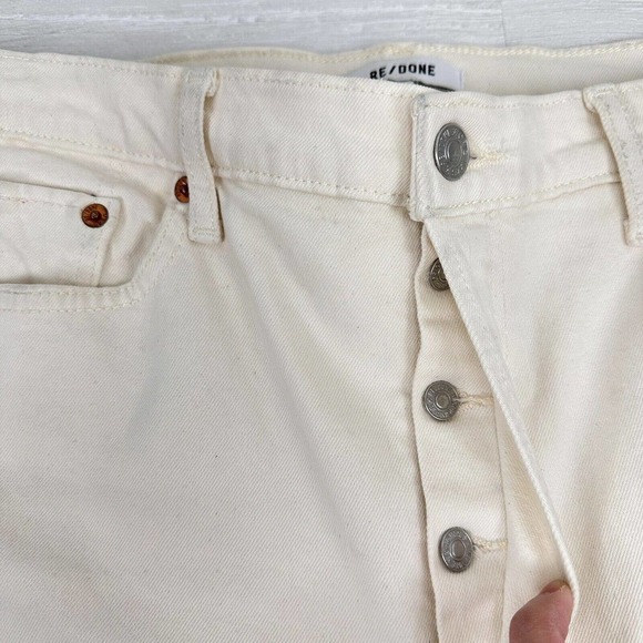 RE/DONE High Rise Stove Pipe Jeans Size 31 Vintage White Comfort Stretch Raw Hem - Picture 15 of 16
